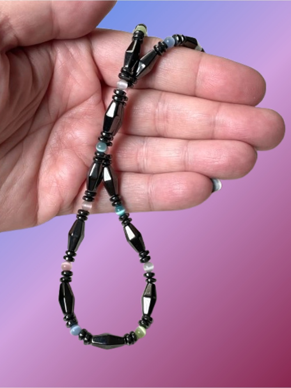 Vintage beaded magnetic hematite choker necklace